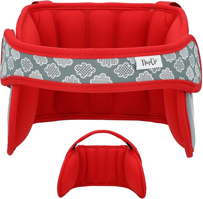 NAPUP Adjustable Carseat Head Support for Sleeping Kids & Toddlers - Safe, Comfortable & Breathable (Red)-BubblyBeeBaby