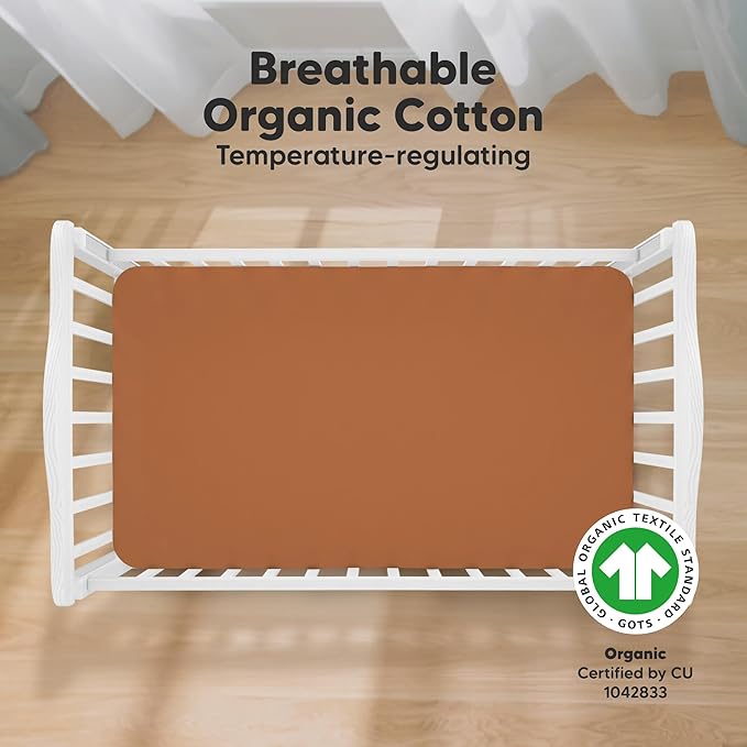 KeaBabies 2-Pack Organic Crib Sheets for Boys, Girls - 52x28 Fitted Crib Mattress Sheet Neutral, Breathable Jersey Cotton Cover for Baby Bed, Toddler Mattress, Soft & Cute Prints (Rust)-BubblyBeeBaby