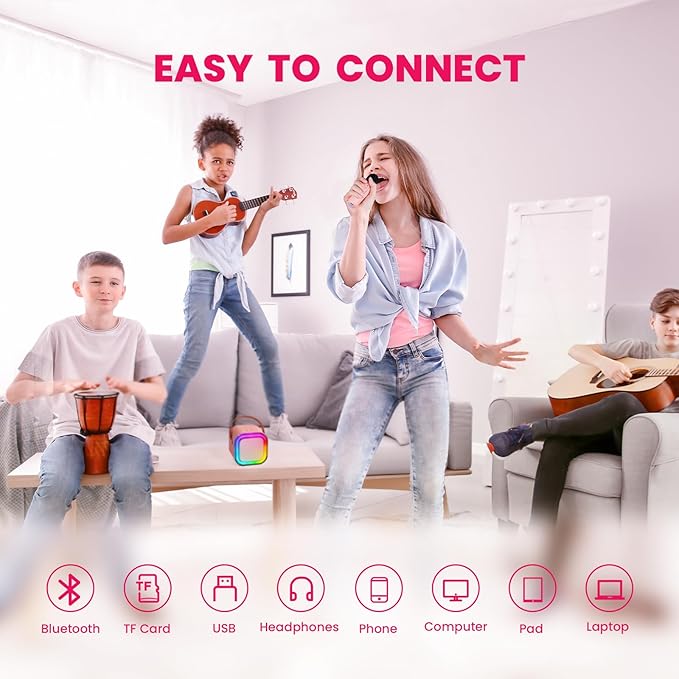 IROO Mini Karaoke Machine for Kids, 2025 TOP Toys Birthday Gifts Ideas for Girls Ages 4, 5, 6, 7, 8, 9, 10, 12+ Years Old, Portable MP3 Player with 2 Wireless Mics for Party-BubblyBeeBaby