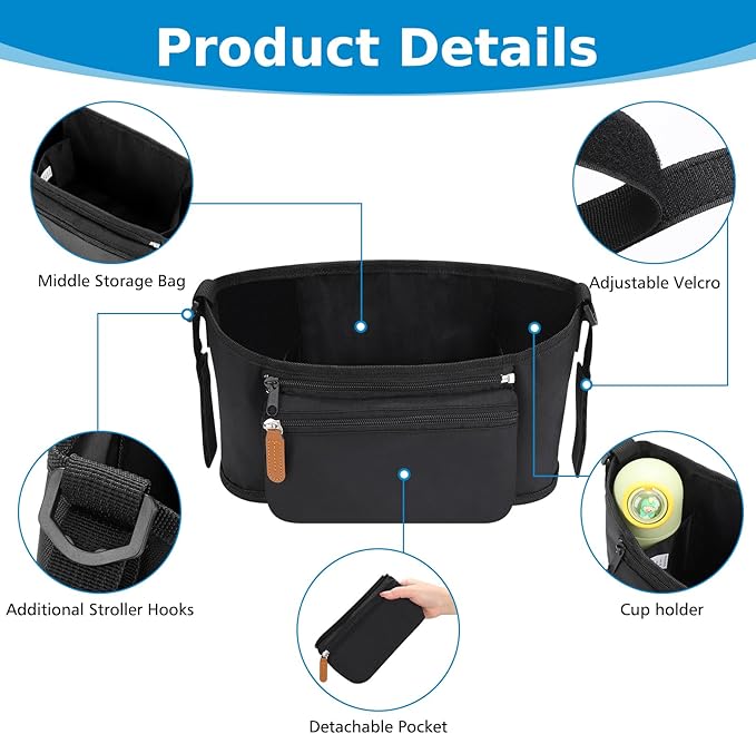 Accmor Universal Stroller Organizer with Detachable Phone Bag, Stroller Bag Caddy Organizer Stroller Accessories for Uppababy, Baby Jogger, Nuna, Doona, Britax Strollers-BubblyBeeBaby