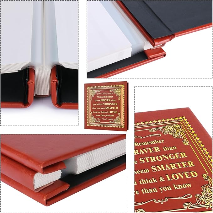 Inspirational Leather Photo Album,Magnetic Self-Stick Page Photo Album,Family Album,Hand Made DIY Albums Holds 3x5, 4x6, 5x7, 6x8 Photos (brown-always remember)-BubblyBeeBaby