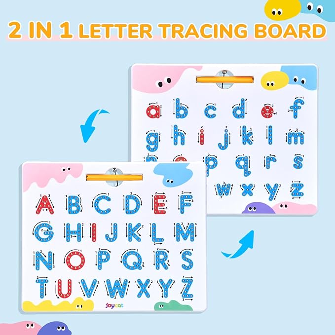 JoyCat Magnetic Letter Tracing Board, 2-in-1 Double-Sided ABC Magnets for Kids Ages 3-5, Uppercase & Lowercase Letter Writing Practice - Preschool Learning Toys, Road Trip Car Activities for Toddlers-BubblyBeeBaby