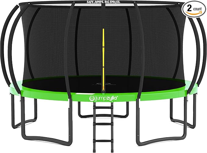 JUMPZYLLA Trampoline Outdoor 8FT 10FT 12FT 14FT 15FT 16FT with Enclosure and Ladder, ASTM Approved Recreational Trampoline for Kids and Adults, Anti-Rust Coated Frame-BubblyBeeBaby
