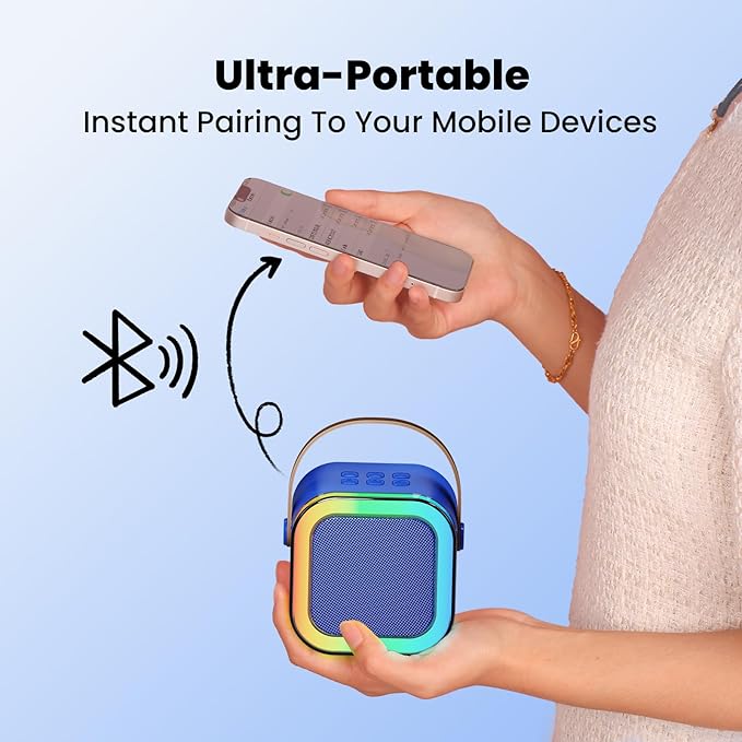 IROO Mini Karaoke Machine for Kids, 2025 TOP Toys Birthday Gifts Ideas for Girls Ages 4, 5, 6, 7, 8, 9, 10, 12+ Years Old, Portable Bluetooth Speaker with 2 Wireless Mics for Party Toddlers-BubblyBeeBaby