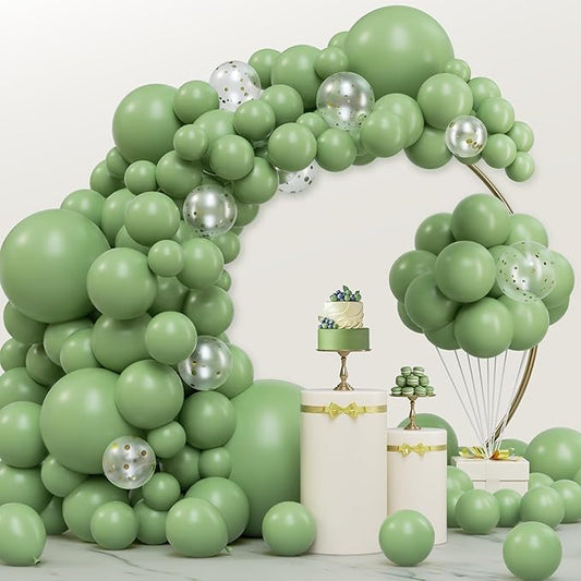 JOYIN 150 Pcs Sage Green Balloons, Different Sizes 18 12 10 5 Inch Sage Green Latex Balloon Arch Kit with Instruction for Birthday Party Graduation Wedding Holiday Decoration-BubblyBeeBaby