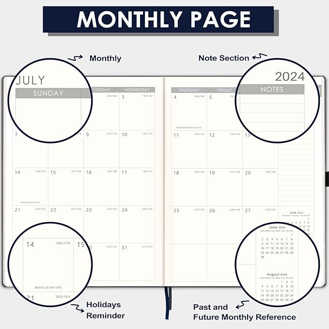 2024-2025 Planner - 2025 Planner Weekly and Monthly, Jul. 2024 - Jun. 2025, 8.5" x 11", Leather Cover Planner with Thick Paper, Back Pocket with Notes Pages - Grey-BubblyBeeBaby