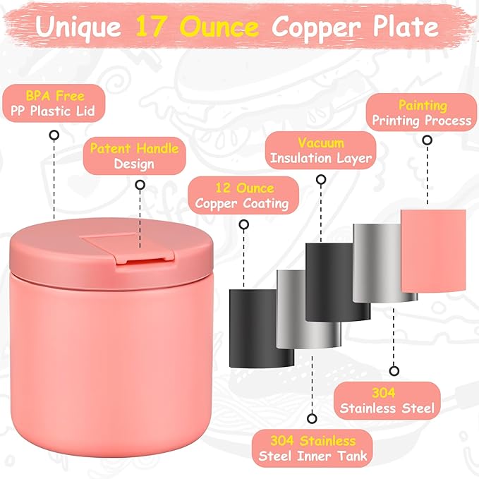 19oz Insulated Vacuum Food Jar with Buckle Lid Wide Mouth Soup Thermo for Hot Food Kids Leakproof Stainless Steel Lunch Container- Pink-1Pack-BubblyBeeBaby