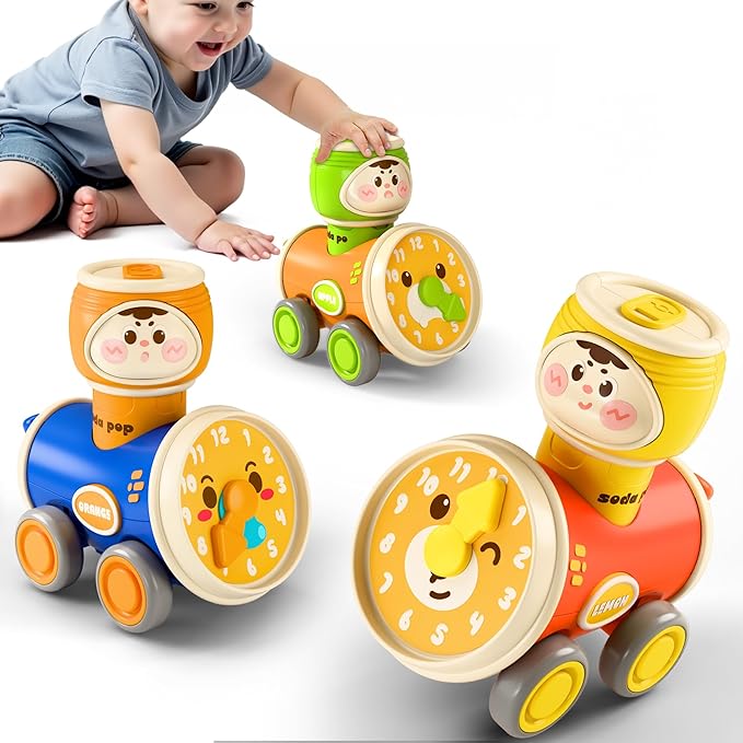 iPlay, iLearn Press to Go Car Toys Set for Toddlers 1-3, Baby Push Go Friction Racing Cars, Infant Play Vehicle Set, 1st Birthday Gifts for 6-9-12-18 Months, 1 2 3 One Years Old Boys Girls Child Kids-BubblyBeeBaby