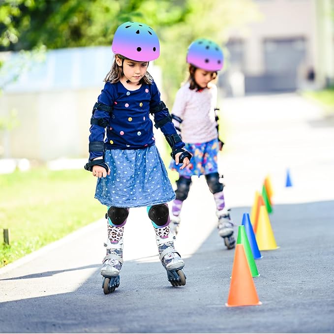 Kids Bike Helmet Set Adjustable for Children, Boys, Girls and Teenagers Aged 3-8 Years Includes Elbow, Knee, Wrist Guards Children's Helmet Protection Set for Bikes SkateboardsRollerskates-BubblyBeeBaby