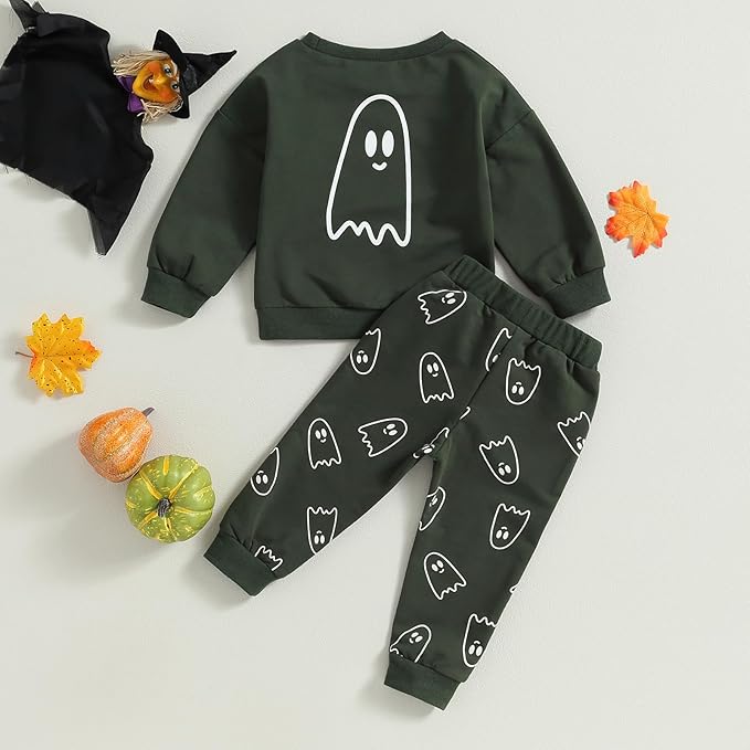 0-4T Toddler Boy Girl Halloween Outfit Fall Clothes Ghost Long Sleeve Sweatshirt Top Pants Baby Halloween Clothes-BubblyBeeBaby