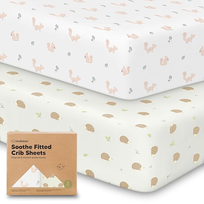 KeaBabies 2-Pack Organic Crib Sheets for Boys, Girls - 52x28 Fitted Crib Mattress Sheet Neutral, Breathable Jersey Cotton Cover for Baby Bed, Toddler Mattress, Soft & Cute Prints (Nibbles/Bruce)-BubblyBeeBaby