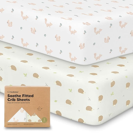 KeaBabies 2-Pack Organic Crib Sheets for Boys, Girls - 52x28 Fitted Crib Mattress Sheet Neutral, Breathable Jersey Cotton Cover for Baby Bed, Toddler Mattress, Soft & Cute Prints (Nibbles/Bruce)-BubblyBeeBaby