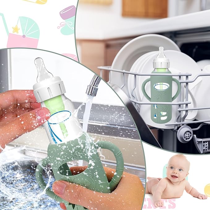 3 Pack Silicone Sleeves for Dr. Brown's Glass Baby Bottles - Drop Protection Baby Bottle Sleeves,Compatible with Dr. Brown's Newborn Glass Bottles,with Silicone Handles,8 oz-BubblyBeeBaby