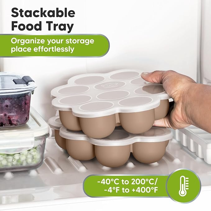 KeaBabies Silicone Food Freezer Trays with Lid, 2oz x 10 Pods Baby Food Storage Containers, Easy Puree Meal Prep, Breast Milk Silicone Freezer Molds, Dishwasher, Microwave Safe,BPA-Free(Chai Latte)-BubblyBeeBaby