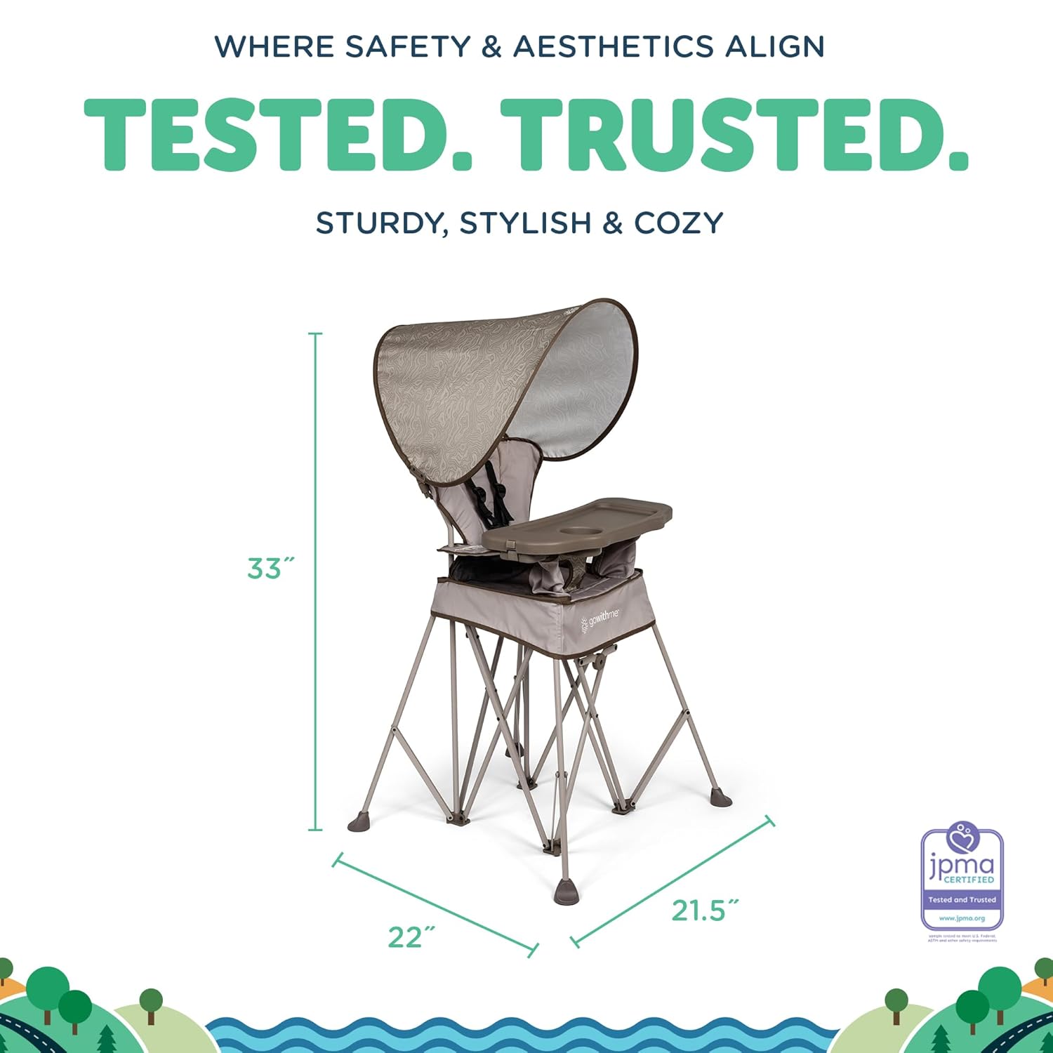 Baby Delight Go with Me Uplift Deluxe Portable High Chair | Travel High Chair | Sun Canopy | Indoor and Outdoor | Sandstone