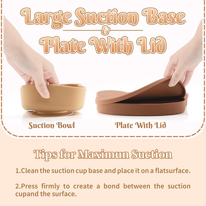 Silicone Baby Feeding Set 7 Pcs, Baby Led Weaning Supplies, Baby Feeding Supplies Set BPA Free, Baby Essentials for Newborn Gift Bear-BubblyBeeBaby