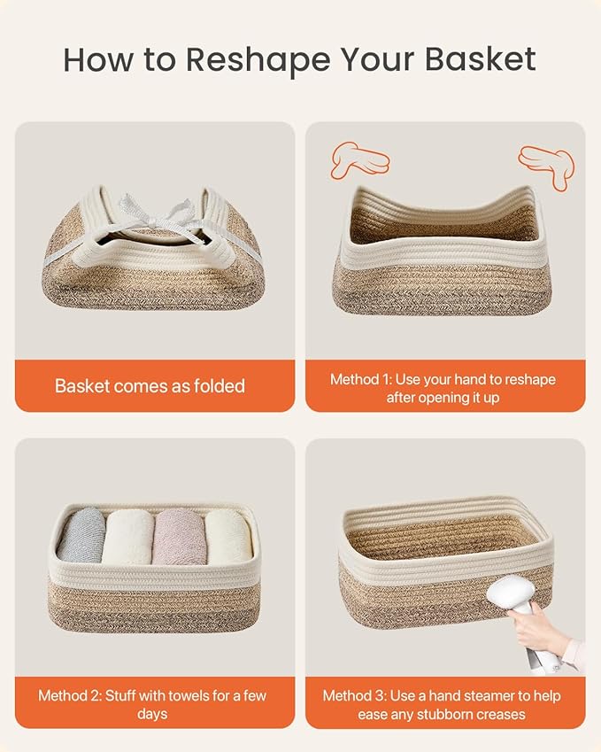 KALLAX Small Woven Basket, 12 x 8 x 4.5 Inches, Storage Basket for Organizing, Cute Small Rope Shelf Closet Cube Storage Bins Baskets for Shelves, Dog Toy Gift Baskets Empty, 3 Pack Gradient Brown-BubblyBeeBaby