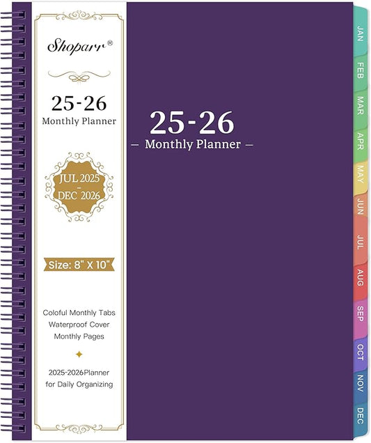 2026 Monthly Planner - JUL 2025 - DEC 2026 Planner, Planner with Colorful Tabs, 2025-2026 Calendar Planner for Daily Organizing - Waterproof Cover (8" x10", Monthly Pages & Notes, Purple)-BubblyBeeBaby