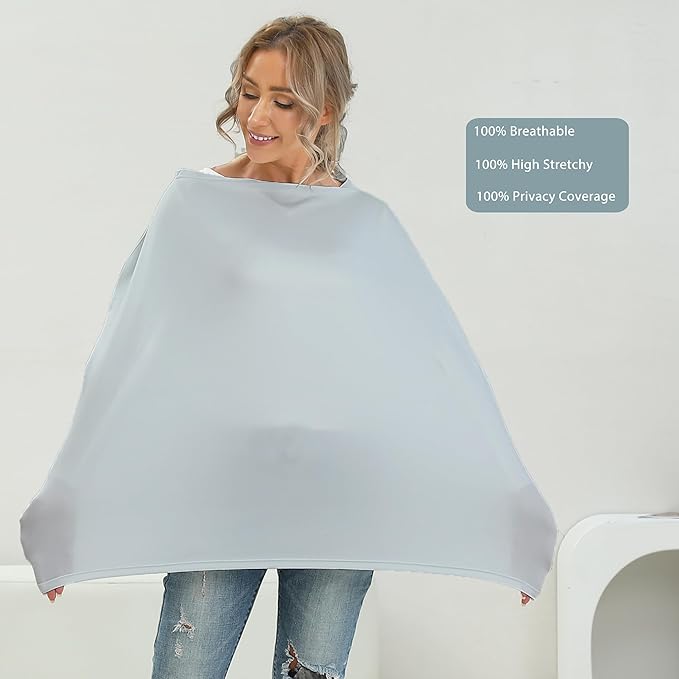 Breathable Car Seat Cover for Babies – Multi-Purpose Soft Rayon Nursing Cover for Breastfeeding, High Stretchy Infant Carseat Canopy, Stroller Cover (Smooth Rayon, Light Grey)-BubblyBeeBaby