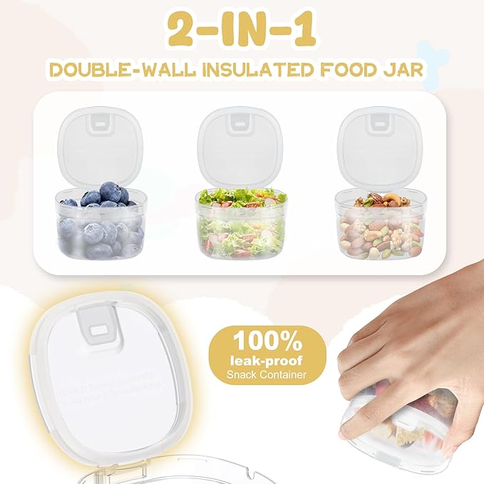 2 - in - 1 Soup Thermo for Hot Food 14oz with Snack Box Container Leak Proof Insulated Lunch Container Kids and Adults Stainless Steel Double Wall Vacuum Wide-mouth Thermal with Spoon and Handle-BubblyBeeBaby