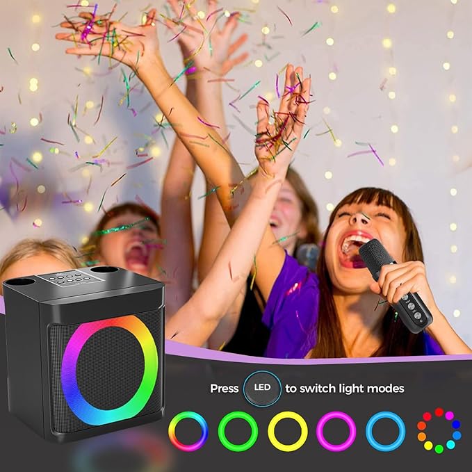 Karaoke Machine for Kids Adults - Portable Bluetooth Speaker with 2 Wireless Microphones, Singing Machine for Home Party, Birthday Gifts for Girls Boys Ages 4, 5, 6, 7, 8, 9, 10, 11, 12+ Years Old-BubblyBeeBaby