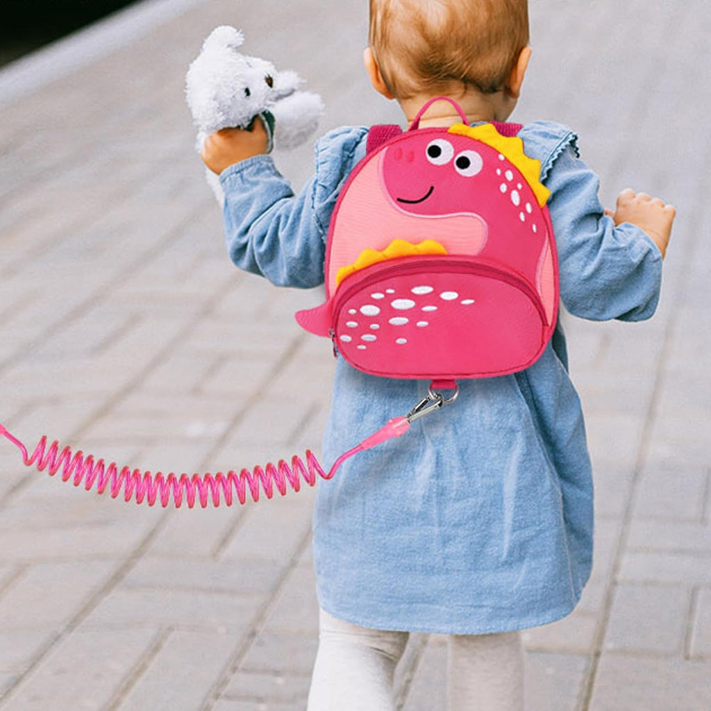 Accmor Toddler Backpack Harness with Safety Leash, Cute Dinosaur Harnesses with Kids Anti Lost Wrist Link, Mini Child Schoolbag with Wristband Tether Strap and Protection Leashes for Baby Girls (Pink)
