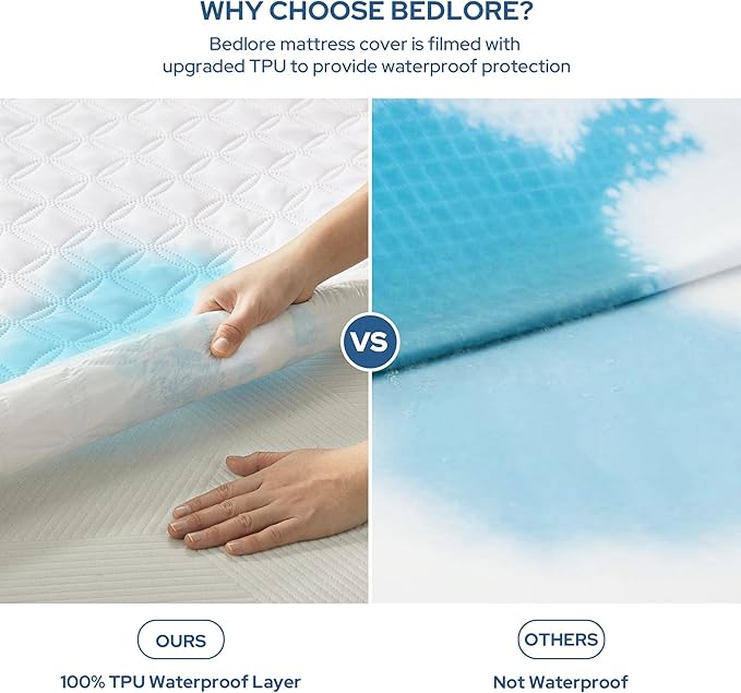 2 Pack Waterproof Mattress Protector, Queen Size Noiseless Mattress Pad with Deep Pocket Fitted Up to 6-18 inches, Soft Noiseless Bed Mattress Cover Washable for Home, Bedroom, Hotel-BubblyBeeBaby