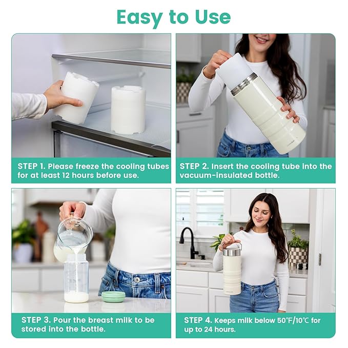 22oz Breast Milk Cooler for Work and Travel, 24 Hours All-Day Cooling, Large Capacity Portable Breastmilk Chiller with 2pcs Breastmilk Storage Bottle, Baby Feeding Essentials-BubblyBeeBaby