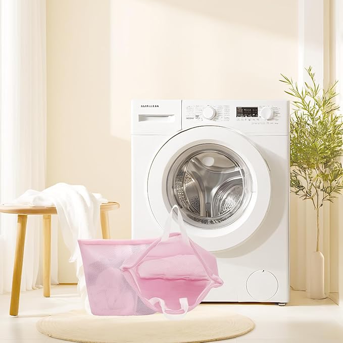 2 Pcs laundry bag with handles mesh laundry bags washing machine laundry totes travel storage and sorting bag for Clothes laundry bag for delicates(Pink2N)-BubblyBeeBaby