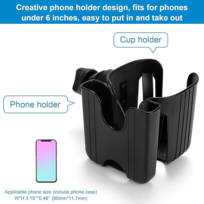 Accmor Stroller Cup Holder with Phone Holder, Bike Cup Holder, Universal Cup Holder for Uppababy Nuna Doona Strollers, 2-in-1 Cup Phone Holder for Stroller, Bike, Wheelchair, Walker, Scooter-BubblyBeeBaby