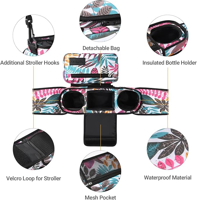 Momcozy Universal Stroller Organizer, 2 Insulated Cup Holders, Removable Zip Pocket, Adjustable Straps, Large Capacity Baby Essentials Compact Design, Fits Any Stroller (Multicolor)-BubblyBeeBaby