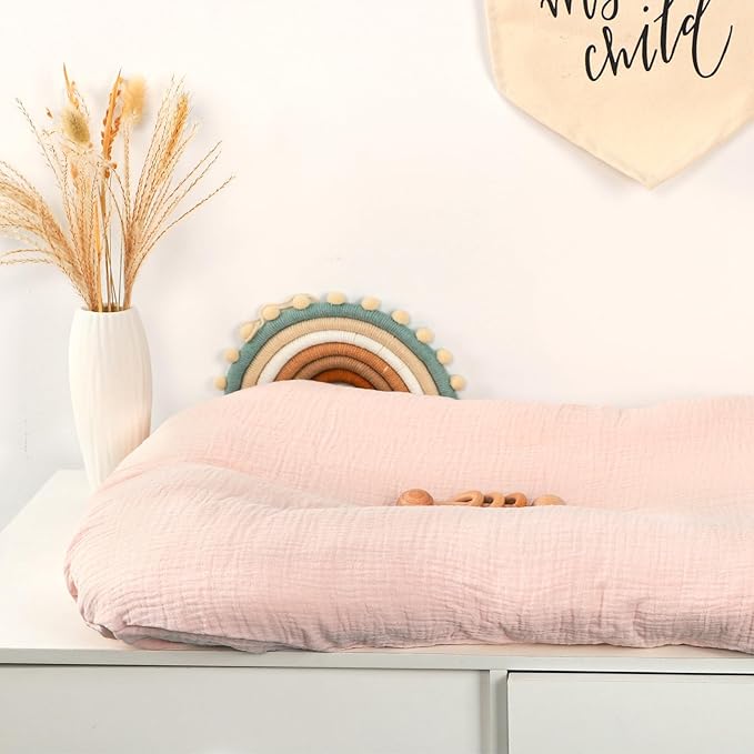 Hooyax Baby Lounger Cover 2 Pack - 100% Muslin Cotton Newborn Lounger Pillow Covers Only, Soft Breathable Infant Lounger Cover with Reinforced Stitching, Fits Most Standard Baby Loungers (Pink Floral)-BubblyBeeBaby