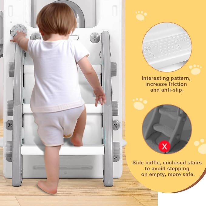 JOYLDIAS 9 in 1 Toddler Slide, Toddler Playground with Double Slides, Climber,Basketball Hoop,Tunnel, Telescope, Storage Space and Non-Slip Step, Indoor Outdoor Backyard Playset for Toddlers Age 1-3+-BubblyBeeBaby