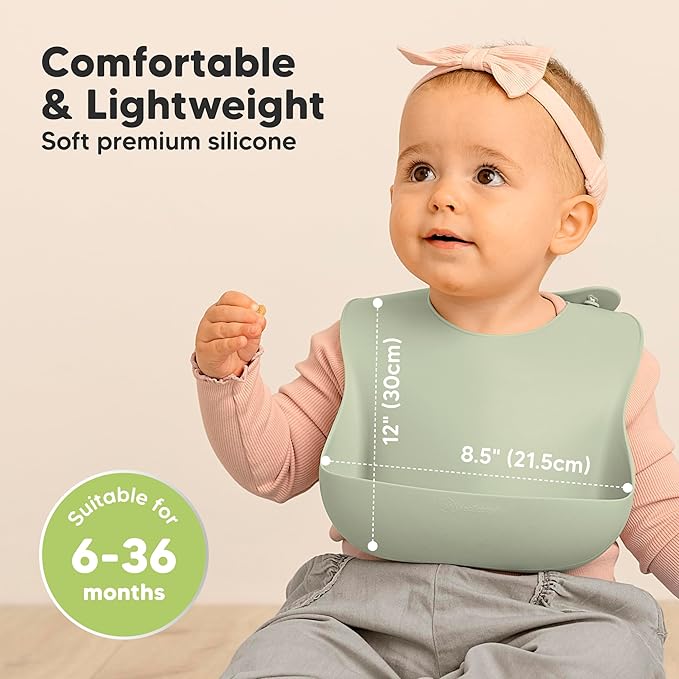 KeaBabies 2-Pack Silicone Baby Bibs for Eating - Sturdy Food-Grade Silicone Bibs for Babies Girl, Boy, Large Food Catcher, Clean & Put On Easily, Waterproof Toddler Feeding Essentials (Macaron)-BubblyBeeBaby