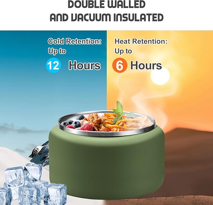 13.5oz Soup Thermo for Hot Food Kids with Buckle Lid Insulated Vacuum Food Jar Wide Mouth Leakproof Stainless Steel Lunch Container (Green)-BubblyBeeBaby