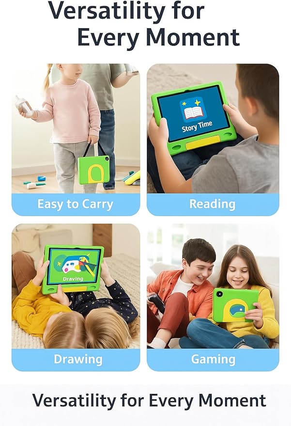 10.1 Inch Kids Tablet with Shockproof Case | Android 14, 64GB+8GB RAM, 12H Battery | Parental Control, Google Kids Space & Preloaded Educational Apps | WiFi 6, HD Display, Ages 3-12-BubblyBeeBaby