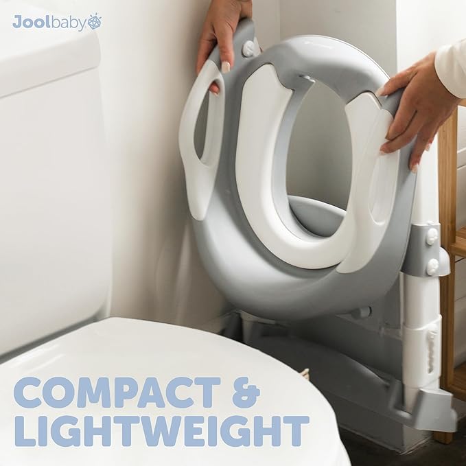 Jool Baby Potty Training Seat with 2 Step Ladder for Toddlers - Soft Cushioned Seat & Splash Guard, Adjustable Height (Gray)-BubblyBeeBaby