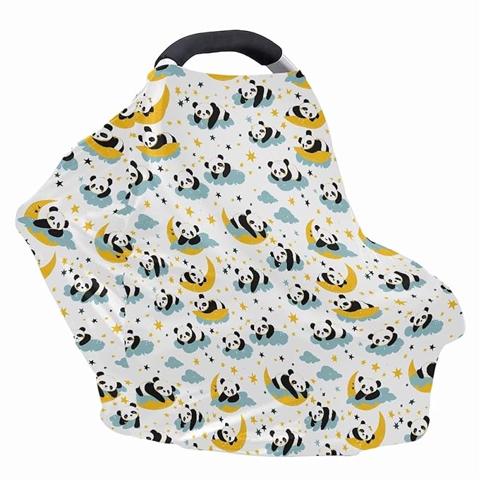 Binienty Cartoon Panda Carseat Cover for Baby Breathable Stretchy Baby Carseat Covers Lightweight Cartoon Car Seat Covers Infants Car Canopies-BubblyBeeBaby