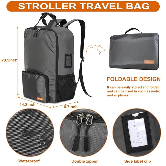 Mactso Stroller Travel Bag Compatible with GB Pockit Air Plus All Terrain and GB Pockit + All City, Lightweight Stroller Travel Backpack for Airplane (Grey, L)-BubblyBeeBaby