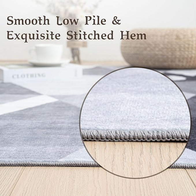 HOMFINE Washable Modern Area Rug - Geometric Style 9x12 Rugs for Living Room, Bedroom, Machine Washable Rug Soft Non Slip Non Shedding Area Rug - Grey, 9'x12'-BubblyBeeBaby