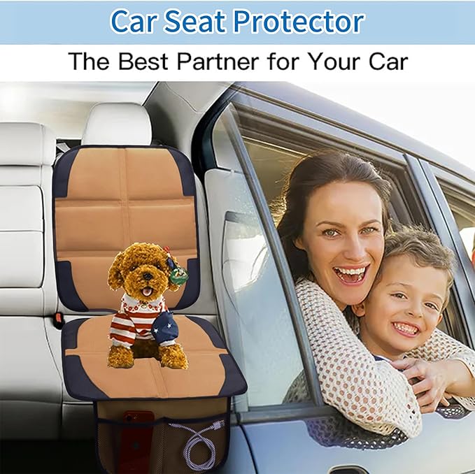 Car Seat Protector for Child Car Seat, 2 Pack Baby Car Seat Covers with Mesh Pockets & Non-Slip Backing 600D Durable Seat Protector (Brown, Standard)-BubblyBeeBaby