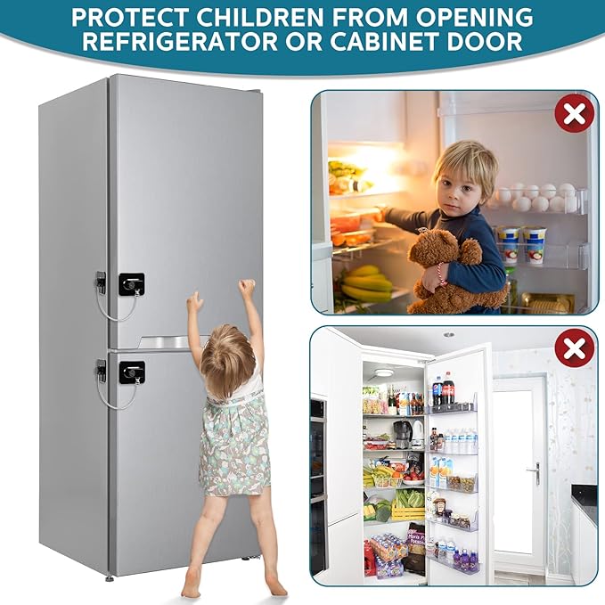 12 Pack Refrigerator Lock with 12 Keys Fridge Locks Combination Adhesive Child Safety Cabinet Freezer Door Lock Adult File Drawer Kitchen Appliance Furniture Closet(Black)-BubblyBeeBaby