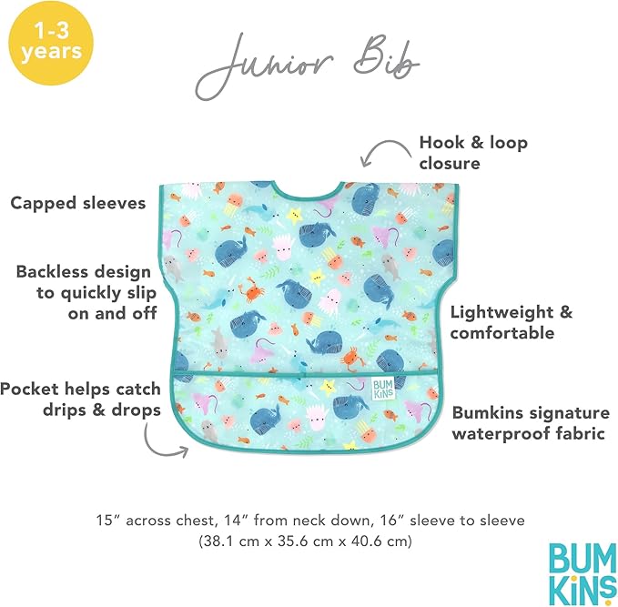 Bumkins Bibs - Toddler Bibs, Waterproof, Large for 1-3 Years, Short Sleeve-BubblyBeeBaby
