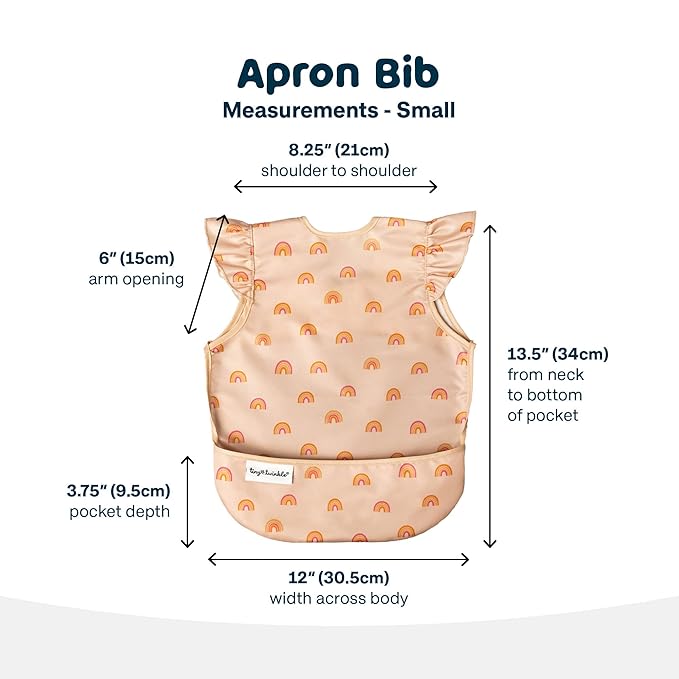 Tiny Twinkle Mess Proof Baby Bib - Waterproof & Lightweight Baby-Led Weaning Apron | 100% Recycled Polyester, Easy Clean & Machine Washable (Boho Rainbow, Small 6-24 Months)-BubblyBeeBaby