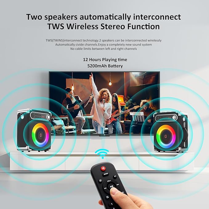 Karaoke Machine with 3 Wireless Microphones for Adults/Kids, Portable Bluetooth 5.3 Karaoke Speaker, Home Party Speaker with Disco Lights for Outdoor, PA System Supports TWS and TV connectivity-BubblyBeeBaby