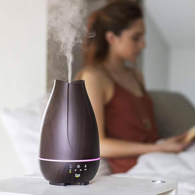 HealthSmart Essential Oil Diffuser, Cool Mist Humidifier and Aromatherapy Diffuser with 500ML Tank Ideal for Large Rooms, Adjustable Timer, Mist Mode and 7 LED Light Colors, Brown (Pack of 2)-BubblyBeeBaby