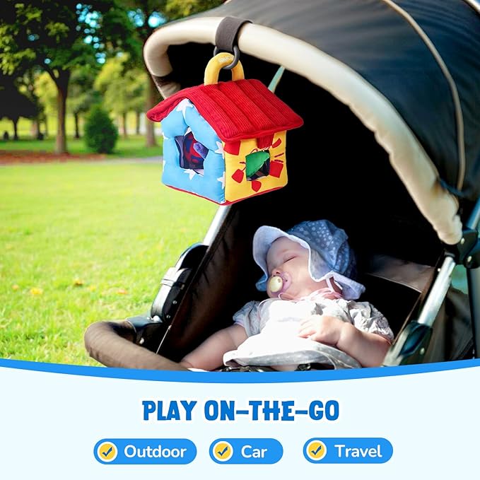 JoyCat Infant Toys 6-12 Months, Soft Sensory Toy with 4 Fabric Shapes, Baby Learning Shape Sorter for 3 4 5 6 7 8 9 10 11 12-18 Months, Baby Shower Birthday Gift Boy Girl-BubblyBeeBaby