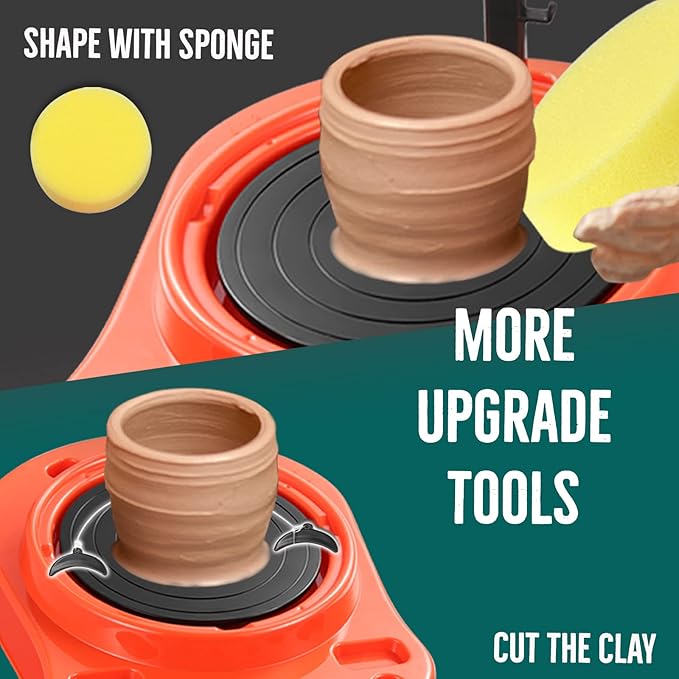 Insnug Pottery Wheel for Kids - Complete Pottery Kit for Beginners, Upgraded Sculpting Clay Tools, Air Dry Clay & Arts Supplies, Mini Pottery Wheel Crafts Kits for Kids Girls Boys Ages 8-12-BubblyBeeBaby