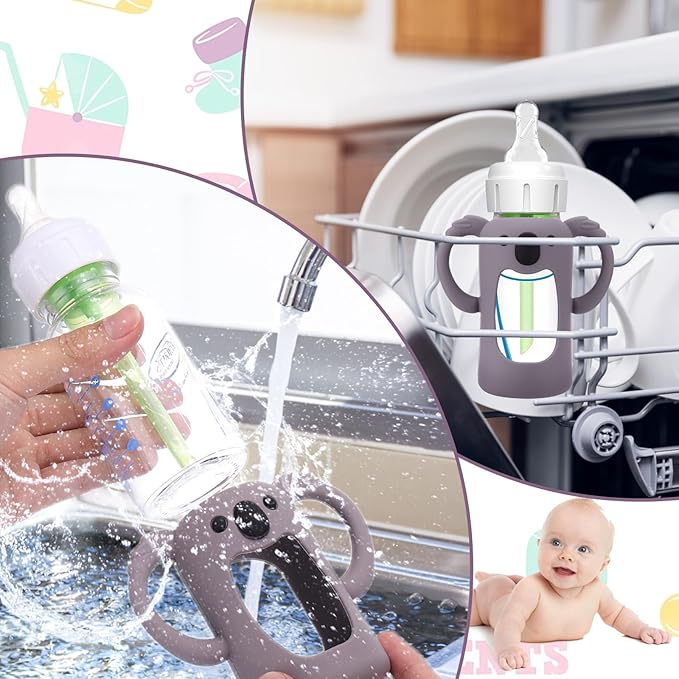 BUSOHA 3 Pack Koalas Silicone Sleeves for Dr. Brown's Glass Baby Bottles - Drop Protection Baby Bottle Sleeves Compatible with Dr Brown Newborn Glass Bottles with Silicone Handles,4 oz-BubblyBeeBaby