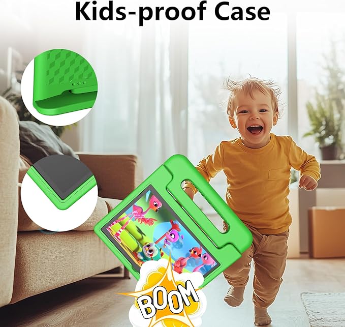 JREN Tablet for Kids｜10 Inch Kids Tablet Android 14｜Octa-core｜64GB｜WiFi ｜Bluetooth｜Parental Control｜Children Content｜Children Toddler Green-BubblyBeeBaby